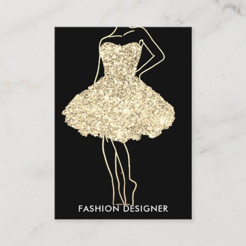 Fashion Stylist Dress Gold Glitter Logo QR Custom Business Card