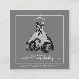 Fashion Stylist Event Dress QR Code Logo Rack Gray Square Business Card