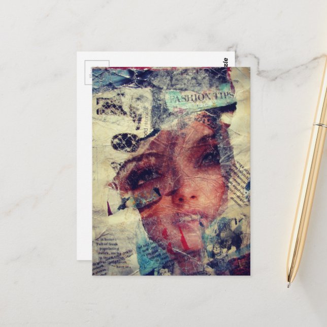 Fashion Tips Abstract Mixed Media Collage  Postcard (Front/Back In Situ)