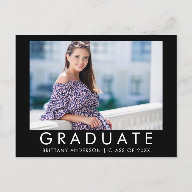 Fashion Trendy Graduation Photo Party Invitation Postcard (Front)