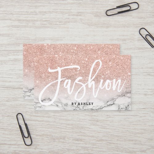 Fashion typography rose gold glitter marble business card