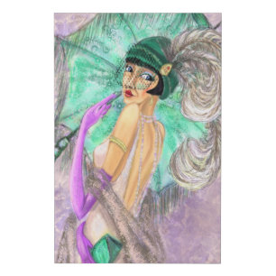 Fashion Umbrella Lady Vintage Style - Art Painting Faux Canvas Print