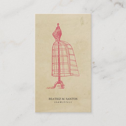 Customizable Fashion Vintage Dress Form Cool Pink Plain Simple Business Card Template