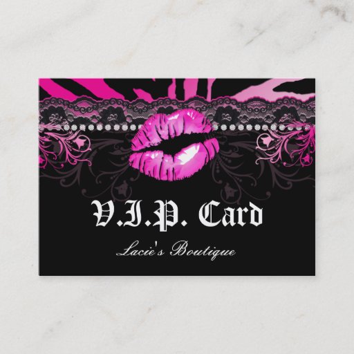 Customizable Fashion VIP Card Lace Lips Zebra Pink Business Card Templates