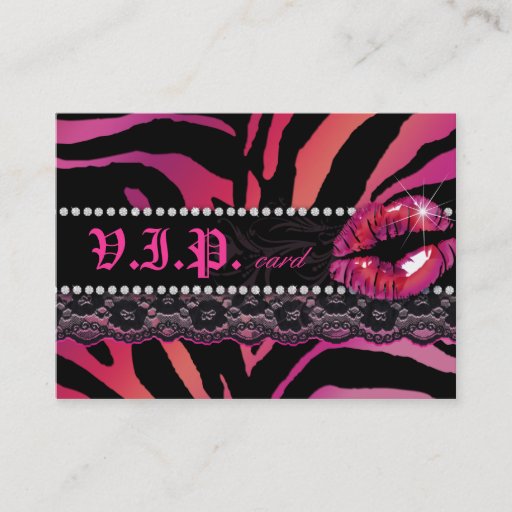 Customizable Fashion VIP Card Lace Lips Zebra Pink Red Business Card Template