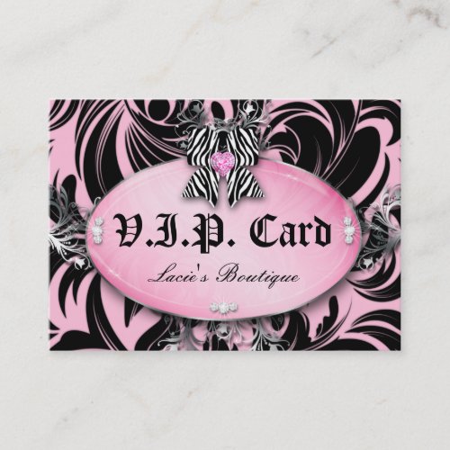 Fashion VIP Card Lace Zebra Bow Pink Silver Business Cards
