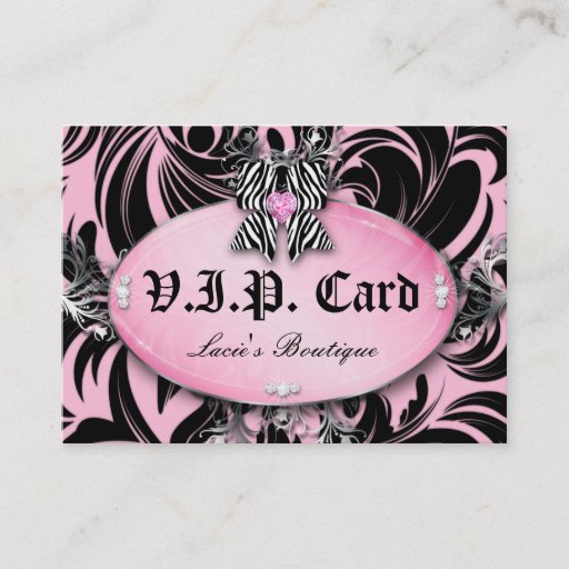 Customizable Fashion VIP Card Lace Zebra Bow Pink Silver Business Cards