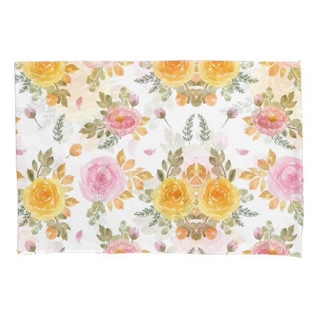 Fashion Watercolor Floral Pillow Case (Front-Left)
