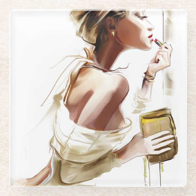 Fashion Woman: Stylish Contemporary Portrait. Glass Coaster (Front)
