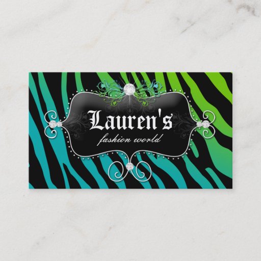 Customizable Fashion Zebra Jewelry Modern Blue Green Business Card Templates