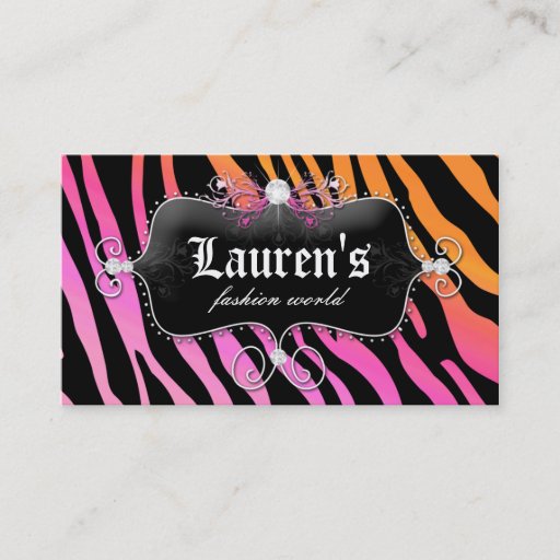 Customizable Fashion Zebra Jewelry Modern Pink Orange Business Card Templates