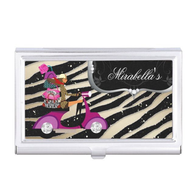 Fashion Zebra Scooter Purse Girl Jewelry Case For Business Cards (Front)