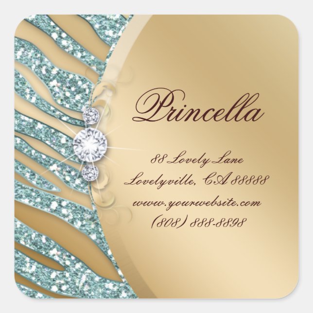 Fashion Zebra Sticker Jewelry Sparkle Pink Gold SQ (Front)