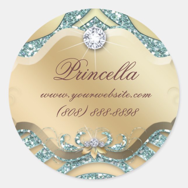 Fashion Zebra Sticker Jewelry Sparkle Teal Gold (Front)