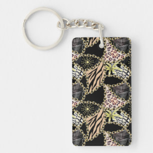 Fashionable, abstract, chains, tiger skin. keychain