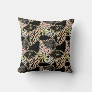 Fashionable, abstract, chains, tiger skin. throw pillow
