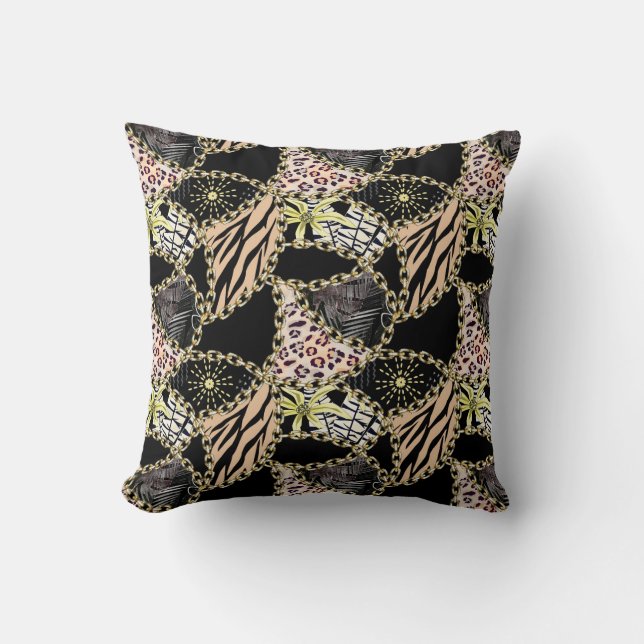 Fashionable, abstract, chains, tiger skin. throw pillow (Front)
