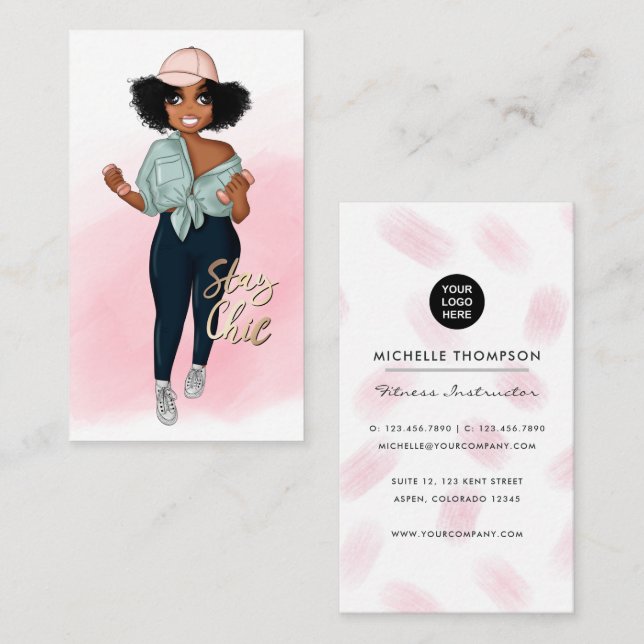 Fashionable Afro Fitness Instructor Girl Business Card (Front/Back)
