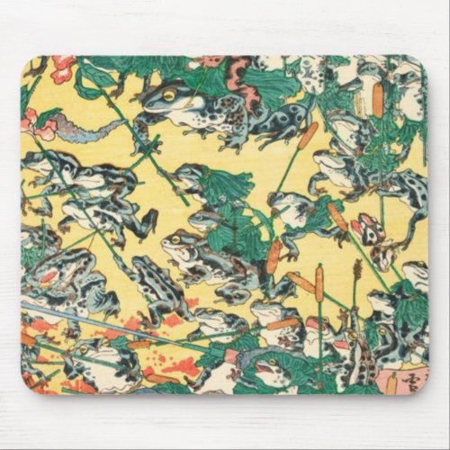 Fashionable Battle Of Frogs By Kawanabe Kyosai Mouse Pad