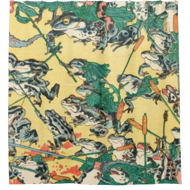 Fashionable Battle Of Frogs By Kawanabe Kyosai Shower Curtain (Front)