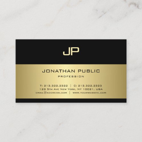 Fashionable Black And Gold Monogram Glamour Plain Business Card