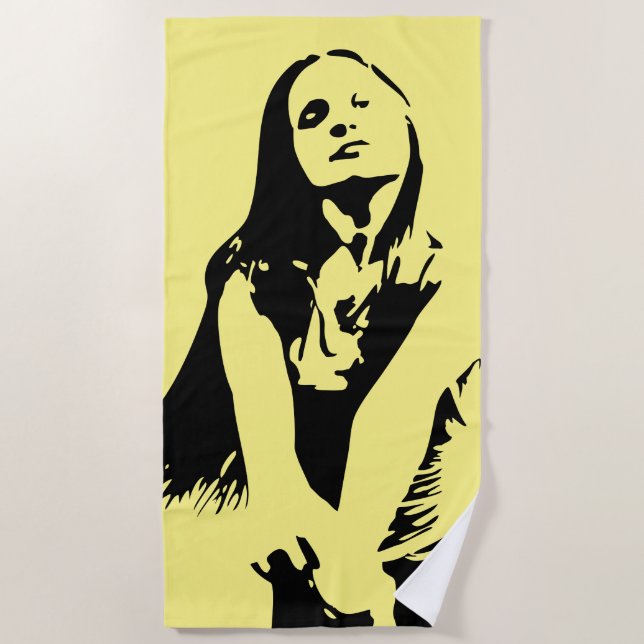 Fashionable Black Dancing Girl Silhouette Beach Towel (Front)