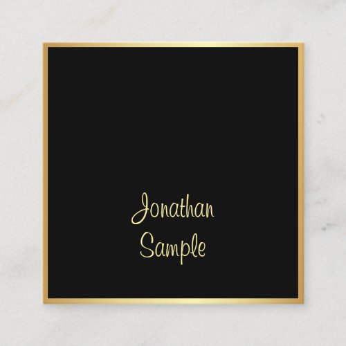 Fashionable Black Gold Hand Script Text Font Chic Square Business Card