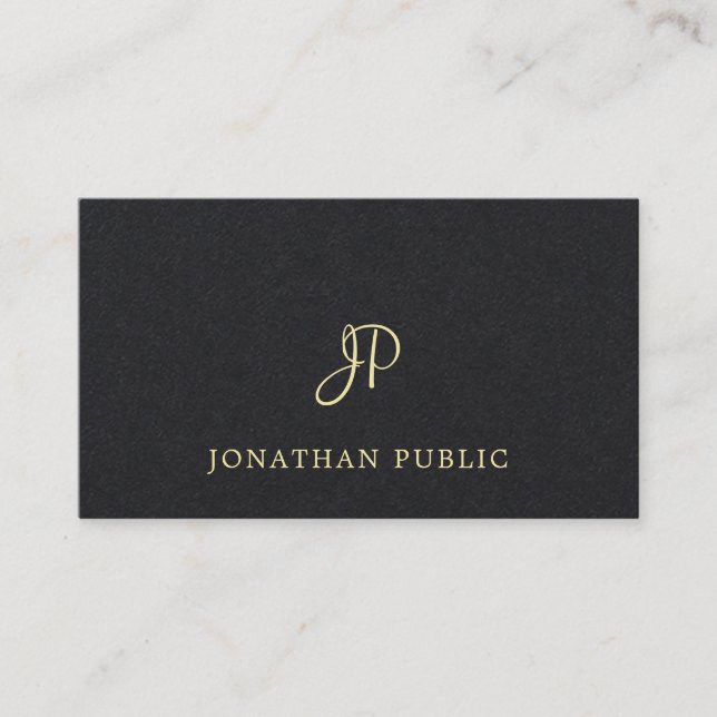 Fashionable Black Gold Text Font Monogram Unique Business Card (Front)