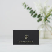 Fashionable Black Gold Text Font Monogram Unique Business Card (Standing Front)