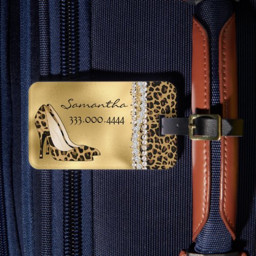 Fashionable Black Stilettos with Jewels  Luggage Tag