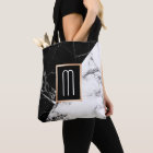 Fashionable Black White Marble Texture Monogram