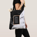 Fashionable Black White Marble Texture Monogram Tote Bag