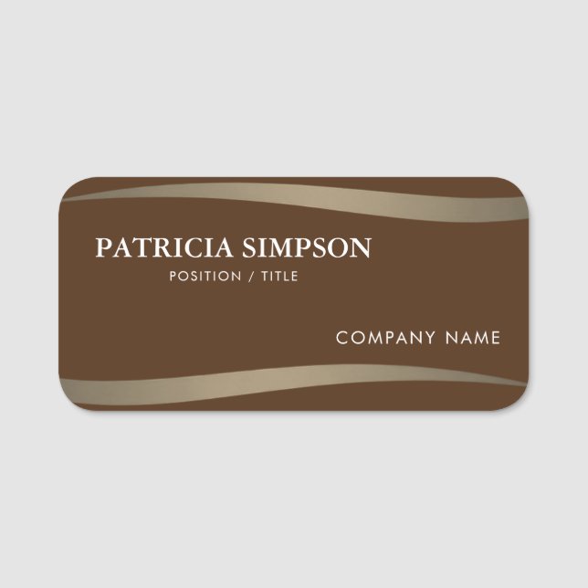 Fashionable Chic Brown Golden Earth Ribbons Name Tag (Front)