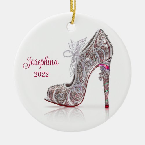 Fashionable Christmas Stiletto High Heel Shoe Ceramic Ornament