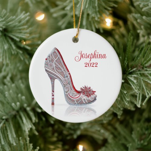 Fashionable Christmas Stiletto High Heel Shoe Ceramic Ornament