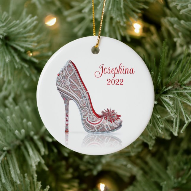 Fashionable Christmas Stiletto High Heel Shoe Ceramic Ornament (Tree)