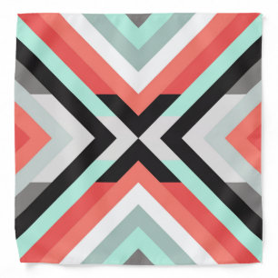 Fashionable Coral Pink Mint Blue Geometric Design Bandana