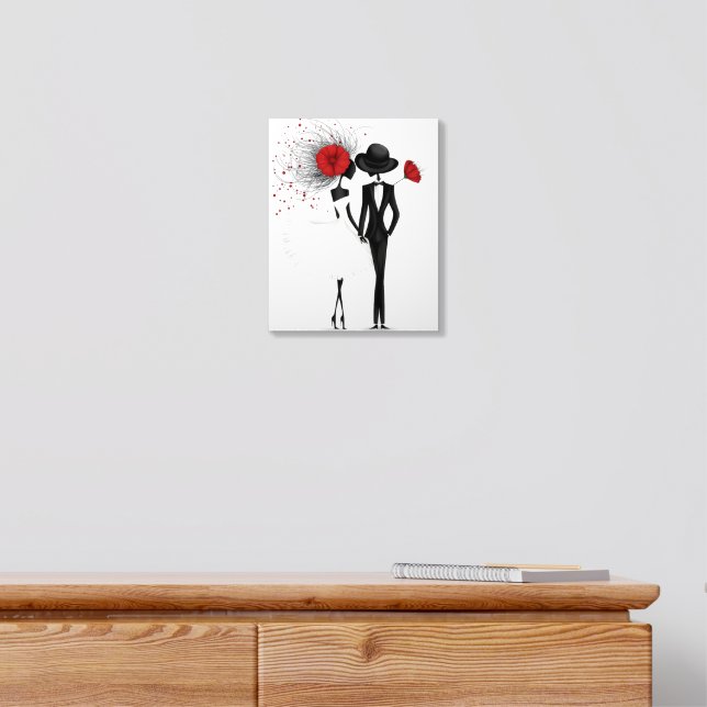 Fashionable Couple Red White Black  Acrylic Photo Tile (Dresser)