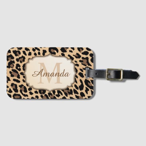 Fashionable Cream Leopard Print Monogram Name Luggage Tag