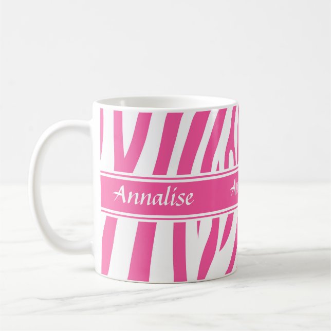 Fashionable customizable Pink white zebra pattern Coffee Mug (Left)