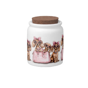 Fashionable Dachshund Dogs Pink Purse Candy Jar