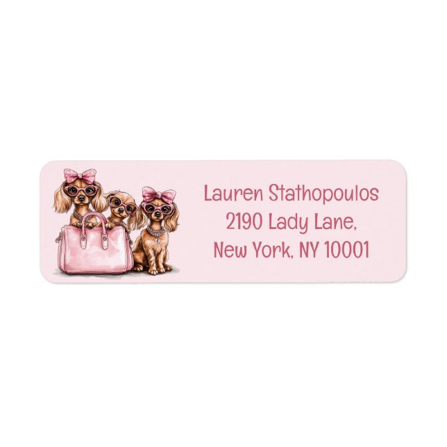 Fashionable Dachshund Dogs Pink Purse Label (Front)