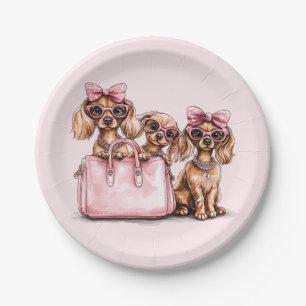 Fashionable Dachshund Dogs Pink Purse Paper Plates