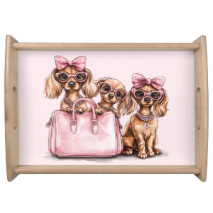 Fashionable Dachshund Dogs Pink Purse Serving Tray