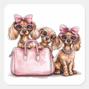 Fashionable Dachshund Dogs Pink Purse Square Sticker