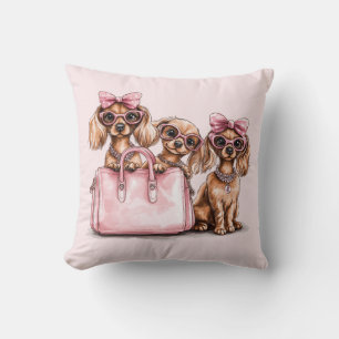 Fashionable Dachshund Dogs Pink Purse Throw Pillow