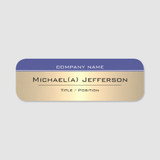 Fashionable Dark Blue & Luxury Gold Metallic: Chic Name Tag