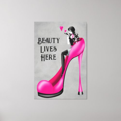 Fashionable Diva pink Stiletto Stretched Canvas