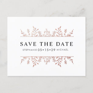 Fashionable Elegant Rose Gold Chic Save the Date Announcement Postcard