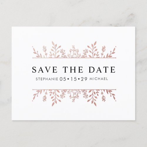 Fashionable Elegant Rose Gold Chic Save the Date Announcement Postcard
